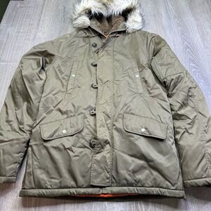 GANT x Michael Bastian Arctic Parka Winter 2011 Olive Faux Fur Hood Size Large